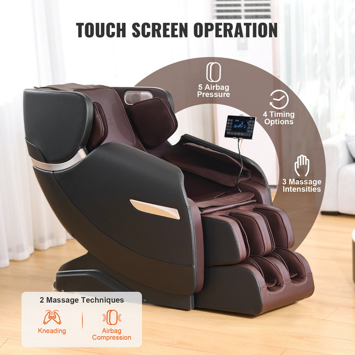 VEVOR Massage Chair - Full Body Zero Gravity Recliner with Multi Auto Modes, 3D Shiatsu, Heating, Bluetooth Speaker, Airbag, Foot Roller, and Touch Screen